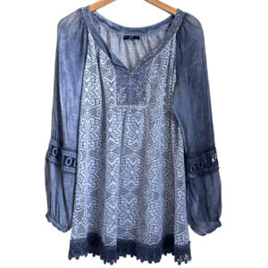 UNE Women M/L Tunic Sheer Crochet Lace Long Sleeve Swimsuit Cover Up Gray Italy